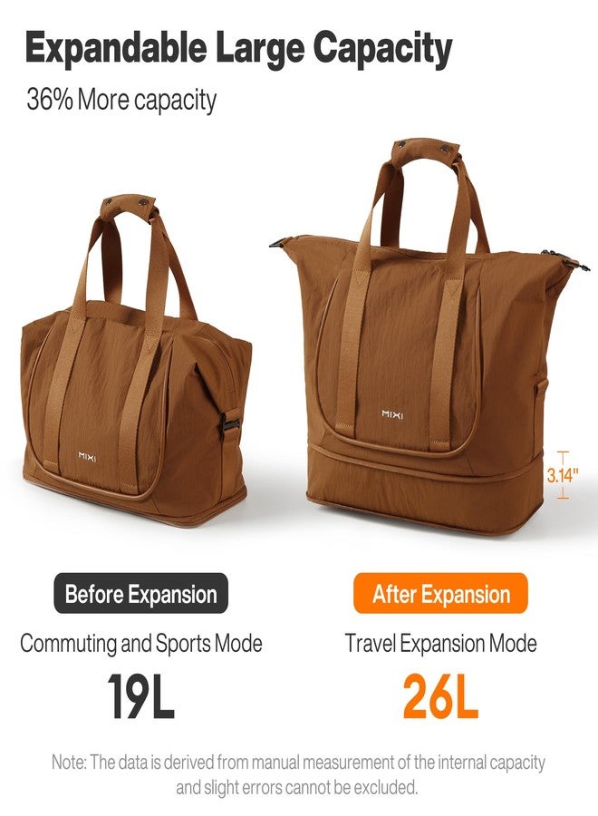 mixi Travel Tote Bag for Women Large Expandable Travel Bag Waterproof Lightweight Carry On Personal Item Weekender Shoulder Handbag, Brown - Image 4